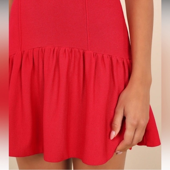 Red Knit Drop Waist Mini Dress - Picture 4 of 6